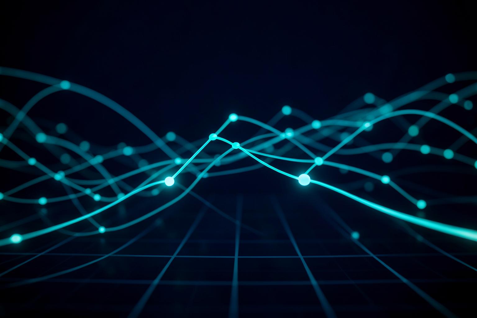 Glowing connected paths representing an automated missed-call follow-up workflow